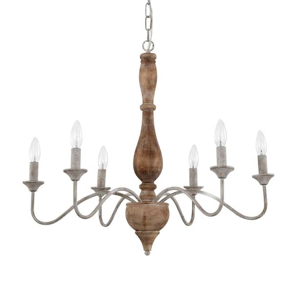 Warehouse of Tiffany Aaren Candle Style Classic Traditional 6-Light Wood Grain Paint 28 in. Chandelier