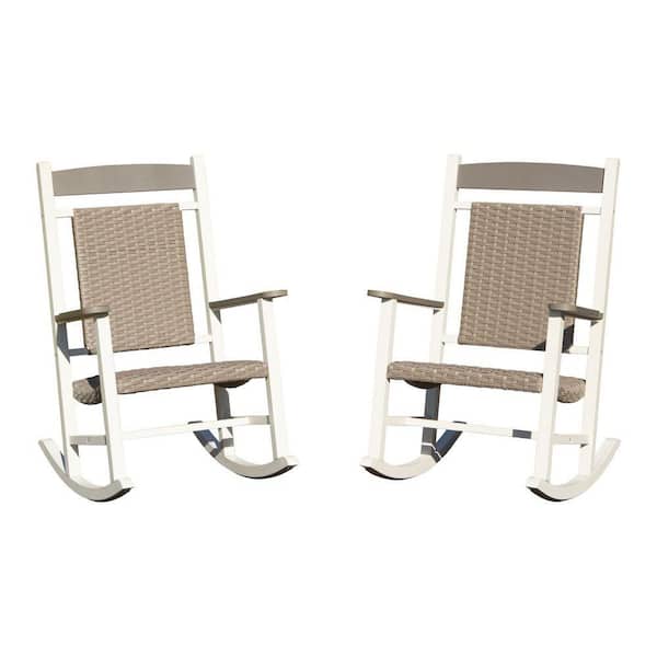 Set of 2 Wicker Outdoor Rocking Chairs-Oversized Wicker Patio Rockers ...