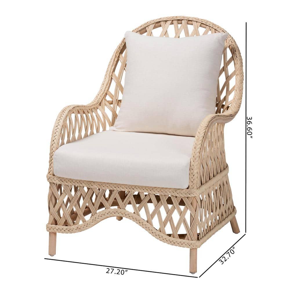 Handcrafted Natural Rattan Swoop Arm Accent Chair with Cushions