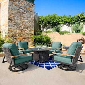 Manbo 5-Piece Aluminum Wicker Outdoor Patio Fire Pit Deep Seating Set with Acrylic Cast Breeze Cushions