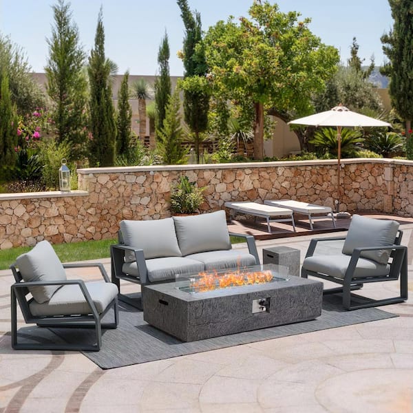 Unbranded 50 in. Gray Outdoor Concrete Propane Outdoor Fire Pit Table for Deck, Garden, Patio