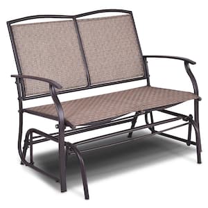 Metal Fabric Patio Loveseat Glider Outdoor Rocking Chair Bench Double Chair with Arm Backyard Outdoor