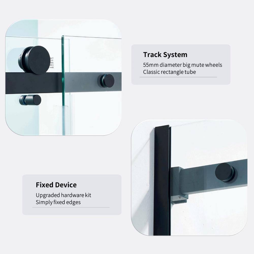 Matte Black Semi-Frameless Sliding Shower Door with Tempered Glass