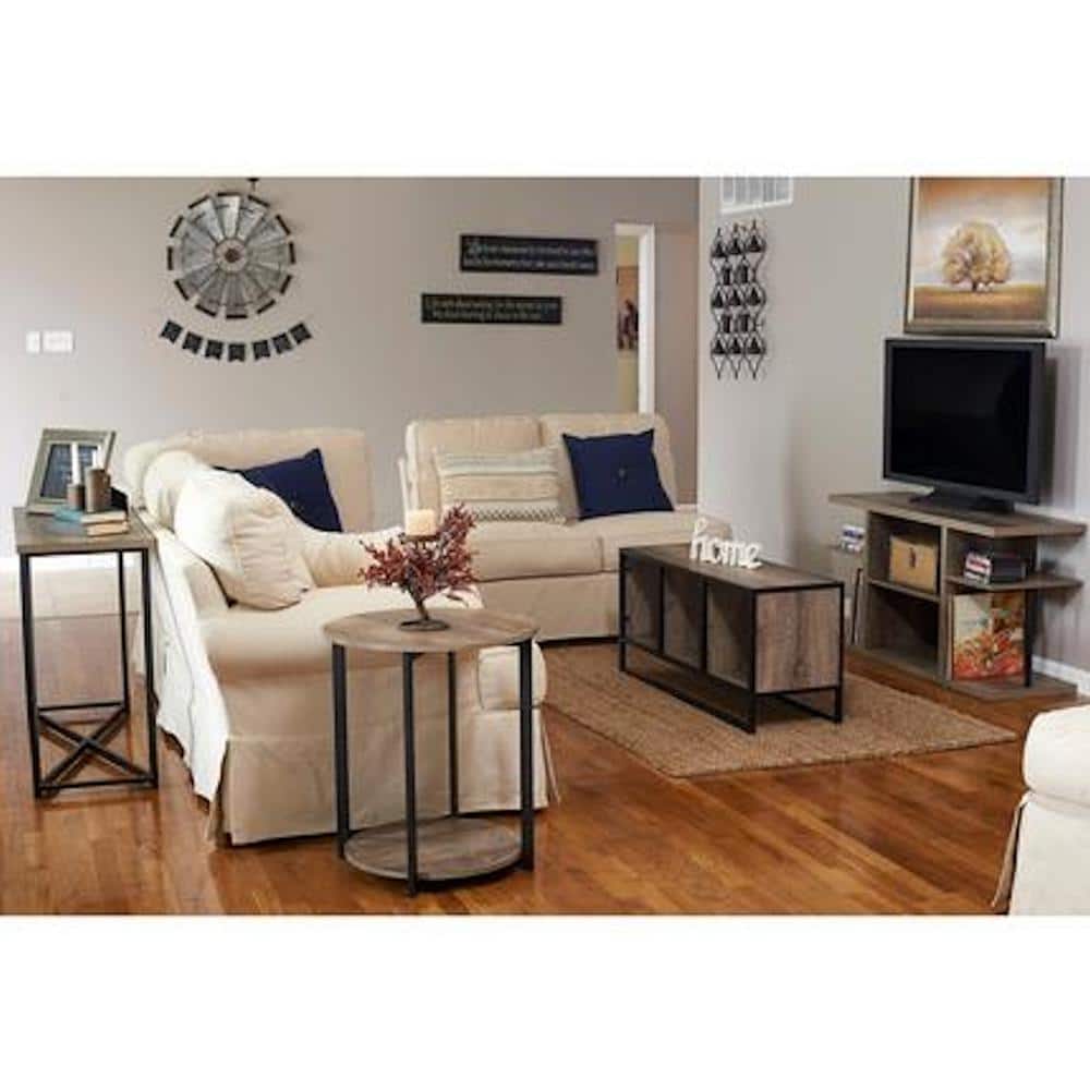 Ashwood Round 20" End Table with Black Metal Frame and Storage Shelf