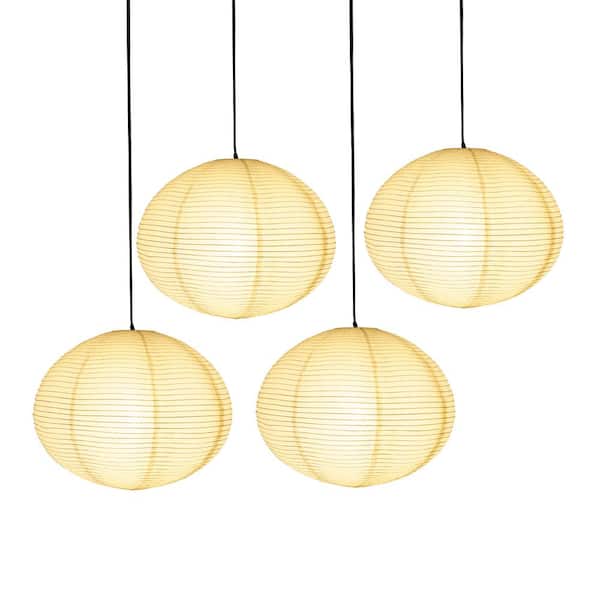 Brightech Jupiter 24 in. 5-Watt 1-Light Sleek White Globe Pendant Light With Rice Paper Globe Shade and Dimmable LED Bulb (4-Pack)