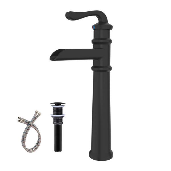 HOMEMYSTIQUE Single Handle Vessel Sink Faucet with Pop Up Drain in Matte black