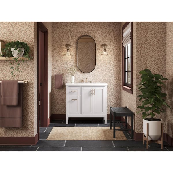 KOHLER Hadron 36.72in. Single Sink Freestanding Atmos Grey Bath Vanity with White Quartz Top Assembled