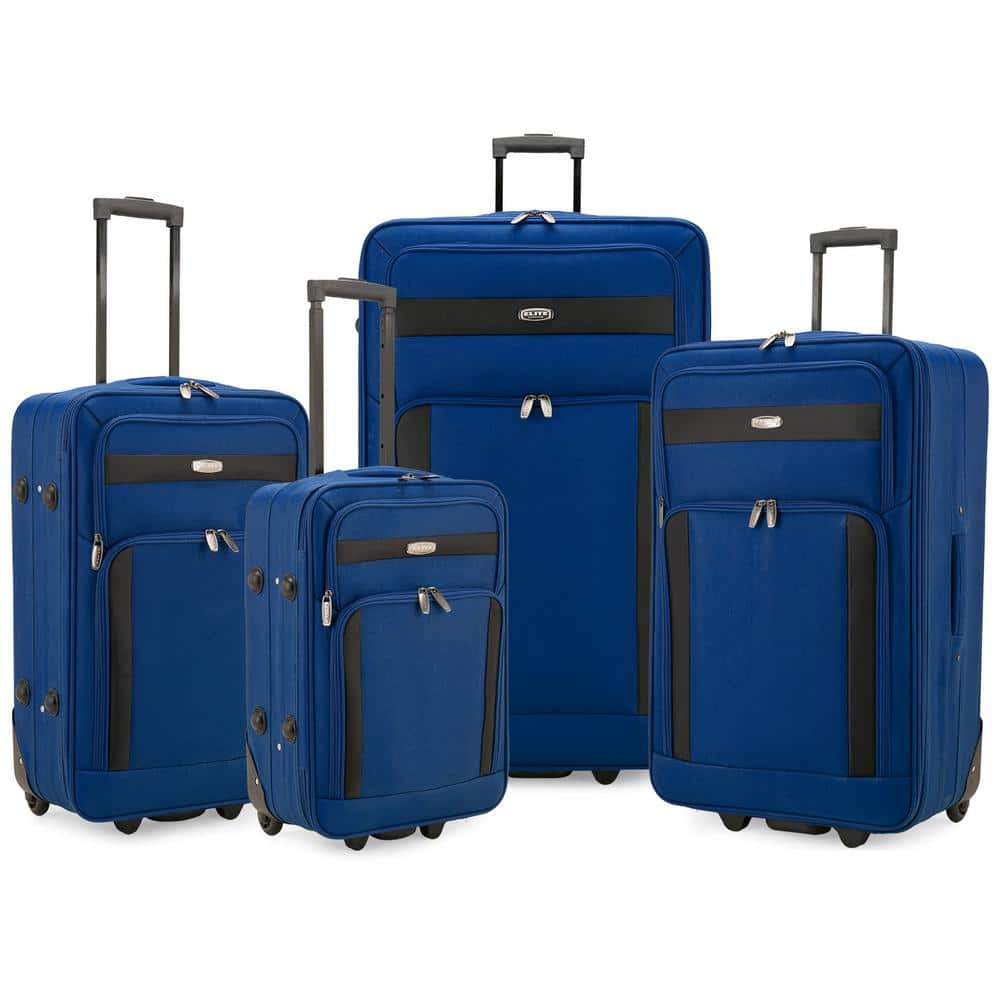 ELITE LUGGAGE Cedar 4-Piece Blue Softside Lightweight Rolling Luggage ...