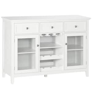 47.25 in. W x 15.75 in. D x 34.25 in. H White Linen Cabinet Sideboard Buffet with 3 Drawers, 6-Bottle Wine Rack