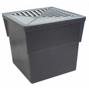 14 in. x 14 in. Storm Water Pit and Catch Basin for Modular Trench and Channel Drain Systems with Aluminum Grate