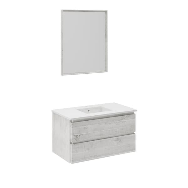 Fresca Formosa 36 in. Single Sink Wall Mount Rustic White Bath Vanity with White Quartz Top, Undermount Ceramic Sink and Mirror