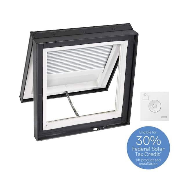 VELUX 22-1/2 in. x 22-1/2 in. Solar Powered Venting Curb Mount Skylight w/ Laminated Low-E3 Glass & White Room Darkening Blind