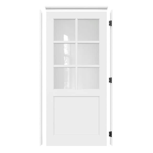 36 in. x 80 in. Left-Hand 6-Lite Frosted Glass White Solid Core Wood Assembly Required Single Interior Door with Jamb