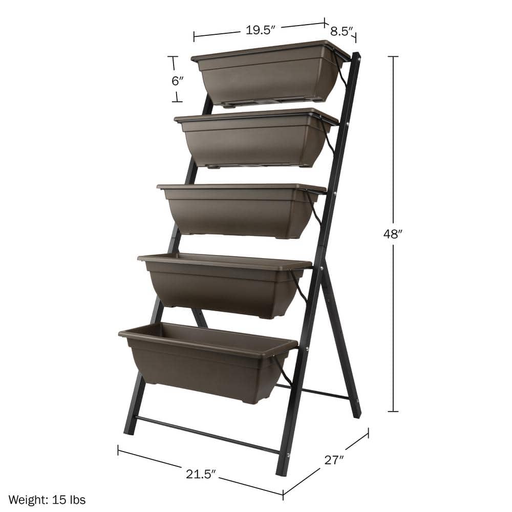 Brown 5-Tier Vertical Outdoor Planter with Steel Frame