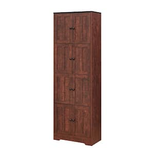 24 in. W x 12.8 in. D x 72.4 in. H Brown Linen Cabinet Tall Storage Cabinet with 4 Doors and 4 Shelves for Bathroom
