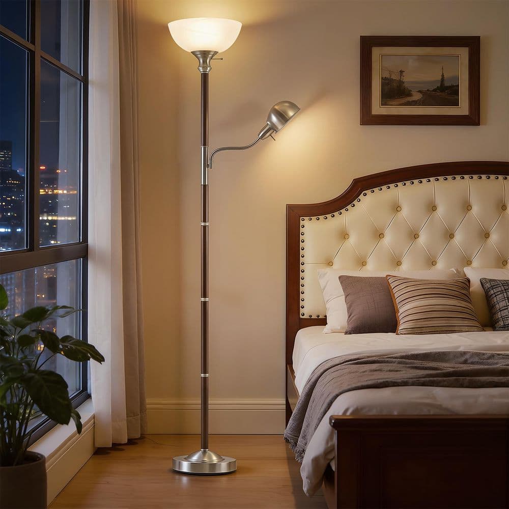 NatySwan 72 in. Wood Walnut Torchiere Floor Lamps Standing Lamp