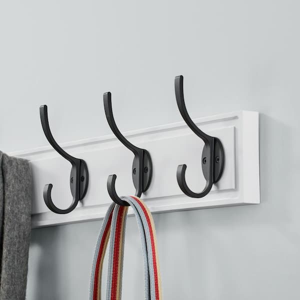 Snap Install 27 in. White Hook Rack with 5 Matte Black Hooks