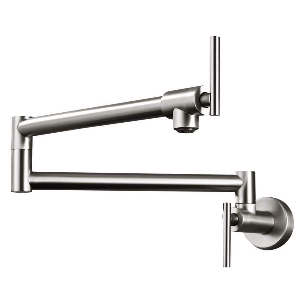 Restaurant Wall Mount Pot Filler Faucet Double Handle in Brushed Nickel price history on PriceWatchPro
