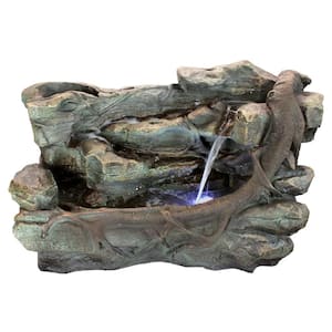 22.5 in. H Full Color Polyresin Horizontal Rocks and Branch Cascading Garden Fountain
