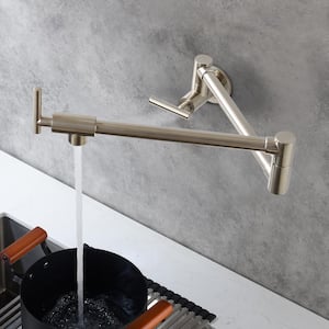 Contemporary 2-Handle Wall Mounted Pot Filler in Brushed Nickel