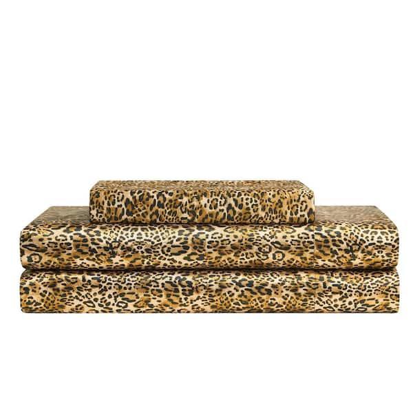 JUICY COUTURE Silky Satin 3-Piece Monica Leopard Animal Print Microfiber Twin Deep Pocket Sheet Set