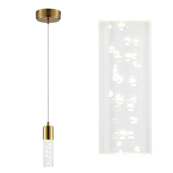 Bolha 4.75 in. 1-Light Bubble Acrylic/Iron Modern Minimalist Integrated LED Brass Gold Pendant