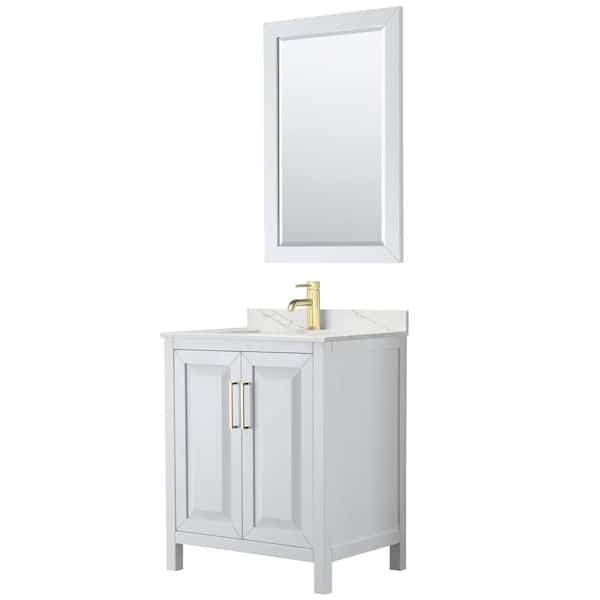 Wyndham Collection Daria 30 in. W x 22 in. D x 35.75 in. H Single Bath Vanity in White with Giotto Quartz Top and 24 in. Mirror