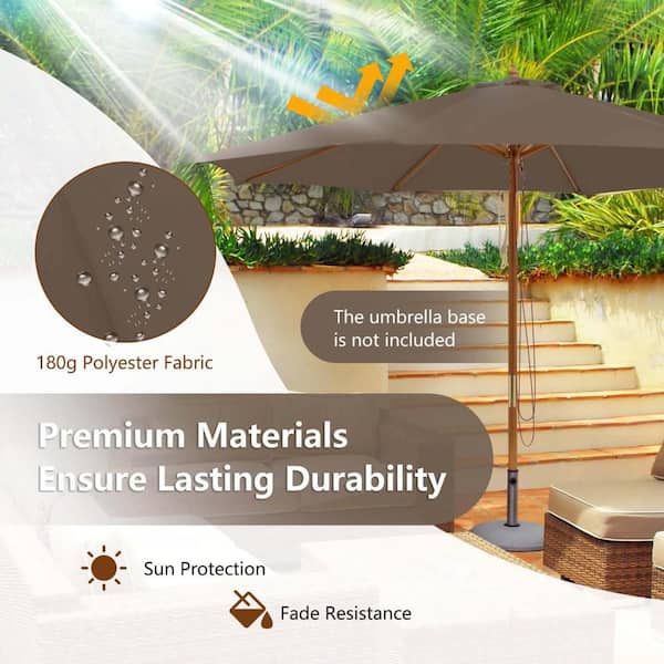Costway 10 ft. Wooden Market Table Patio Umbrella Pulley with 8 Bamboo Ribs  Sunshade Canopy in Coffee HCST06179 - The Home Depot