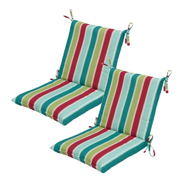 Hampton Bay Caroll Stripe Mid Back Outdoor Chair Cushion (2-Pack)