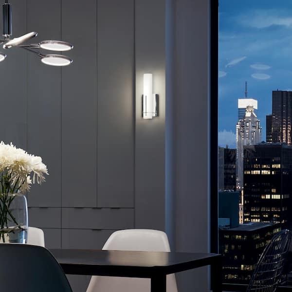 KICHLER Traverso 21-Watt Chrome Integrated LED Bathroom Indoor Wall Sconce Light with Frosted Glass Shade