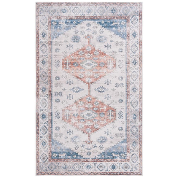 SAFAVIEH Arizona Rust/Beige 5 ft. x 8 ft. Distressed Border Ornate Machine Washable Area Rug