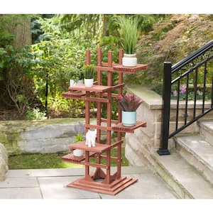 29 in. W x 60 in. H 6-Tier Wooden Pedestal Plant Stand