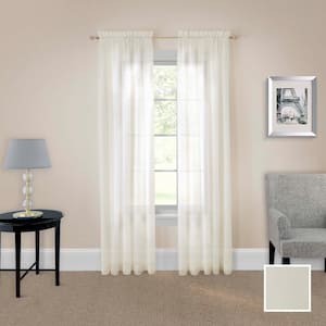 Victoria Ivory Solid Polyester 118 in. W x 63 in. L Sheer Pair Rod Pocket Curtain Panel