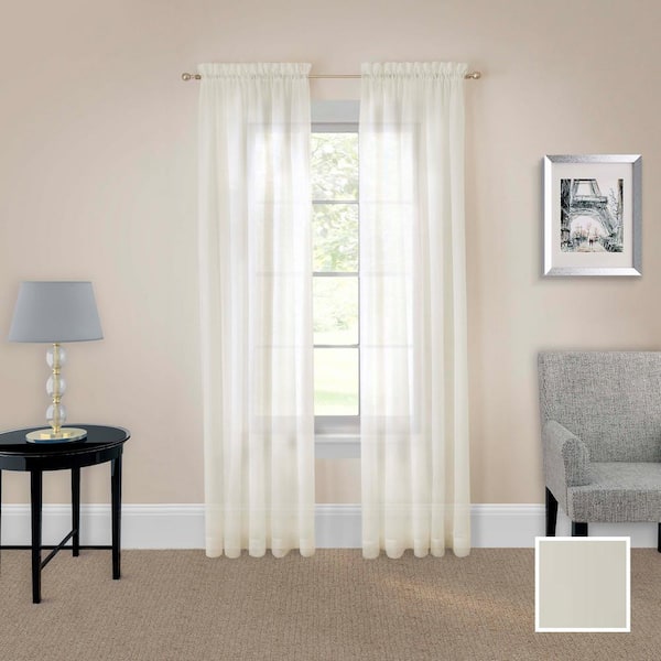 Eclipse Victoria Taupe Solid Polyester 118 in. W x 84 in. L Sheer Pair Rod Pocket Curtain Panel