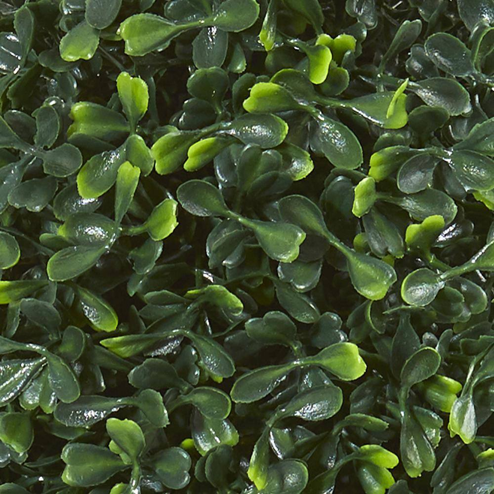 13-Inch Green Plastic Boxwood Topiary in Black Pot