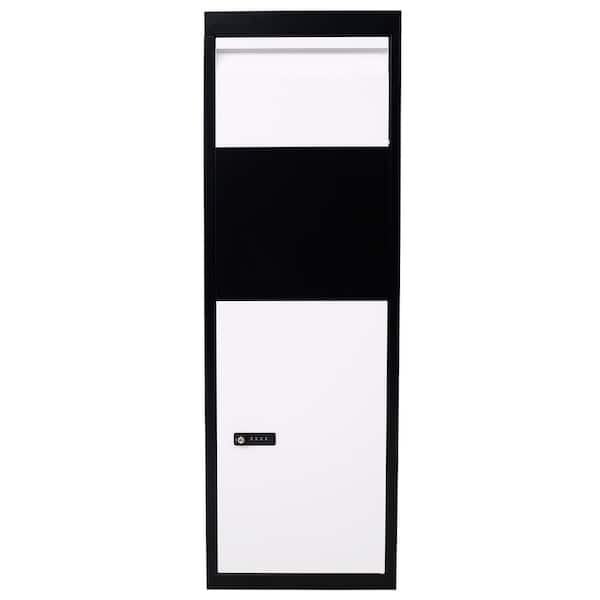 Package Delivery Box for Outdoor Porch, Galvanized Steel Parcel Mailbox with Code Lock, Black and White