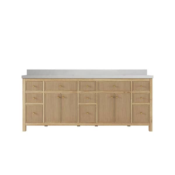 Willow Collections Sonoma Teak 84 in. W x 22 in. D x 36 in. H Double Sink Bath Vanity in Light Natural with 2 in. Carrara Quartz Top