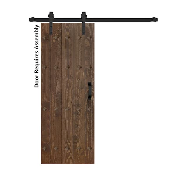 ISLIFE Mid-Century New Style 30 in. x 84 in. Dark Walnut Finished Solid Wood Sliding Barn Door with Hardware Kit
