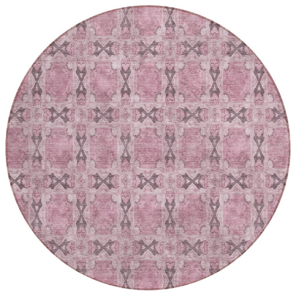 Pink 8 ft. Round Woven Floral;Medallion Round Indoor/Outdoor Area Rug price history on PriceWatchPro