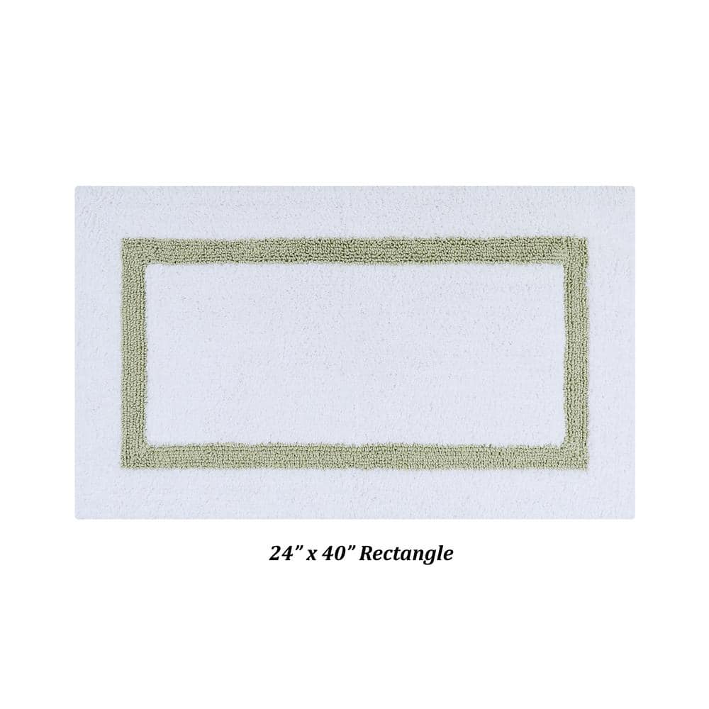 White and Sage Cotton Reversible Bath Rug Set