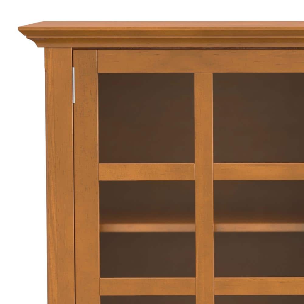 Light Golden Brown Pine and Plywood Storage Cabinet with Glass Doors