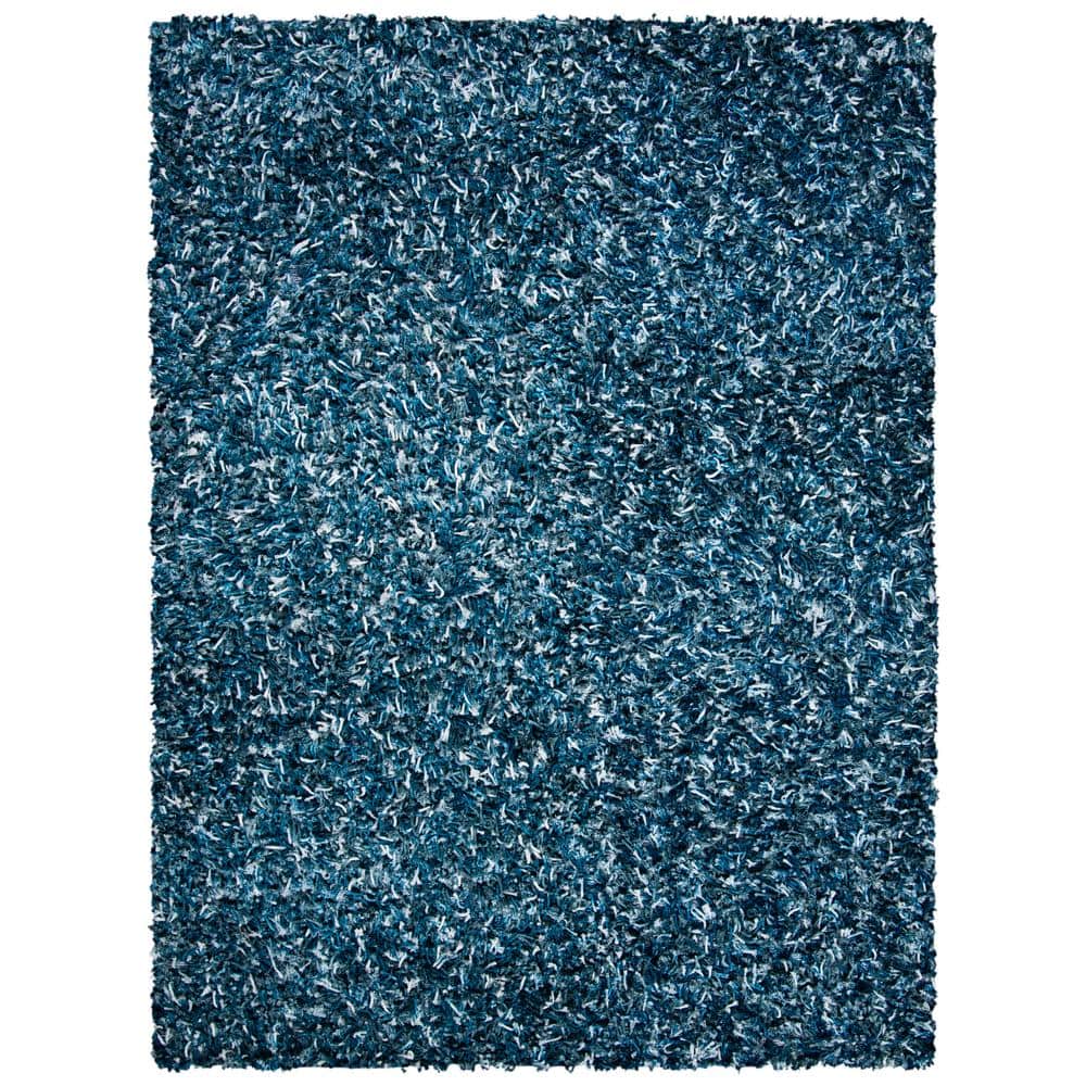 Navy and Ivory 8' x 10' Handmade Tufted Shag Area Rug