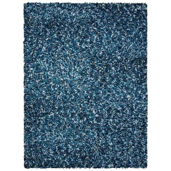 SAFAVIEH Rio Shag Navy/Ivory 8 ft. x 10 ft. Solid Area Rug