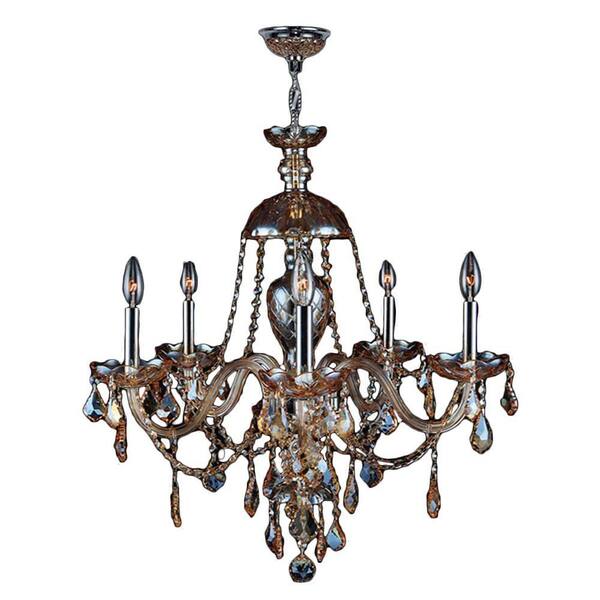 Worldwide Lighting Provence Collection 5-Light Amber Crystal and Chrome Chandelier
