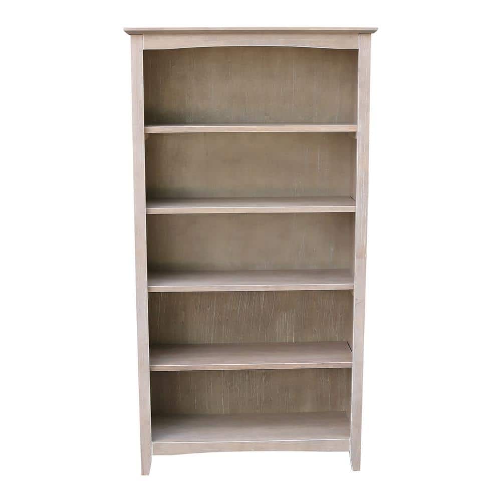 Transitional Washed Gray Solid Wood Adjustable 5-Shelf Bookcase