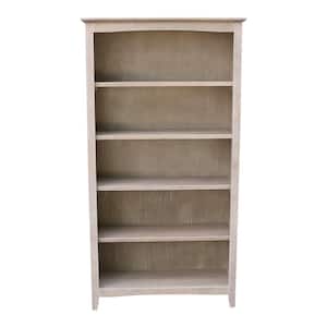 60 in. Weathered Gray Taupe Wood 5-shelf Standard Bookcase with Adjustable Shelves
