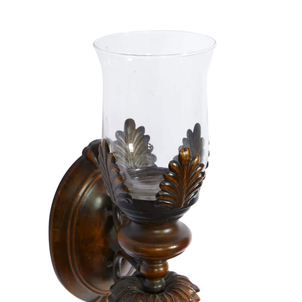Rustic Elegance Bronze Metal & Glass Hurricane Wall Sconce