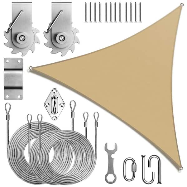 Unbranded 20 ft. x 20 ft. x 20 ft. Triangle Sun Shade Sail with Hardware TAWAL-Sand Beige