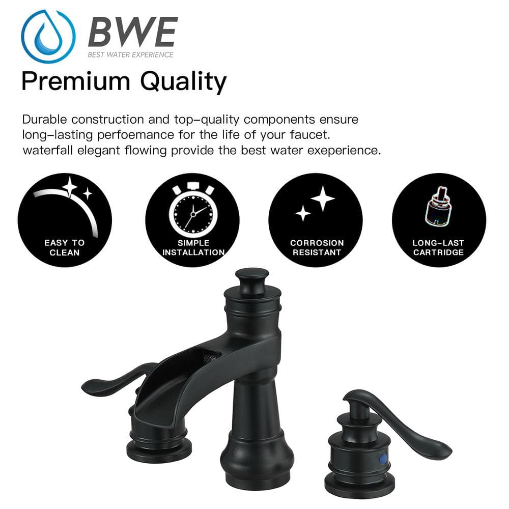 Matte Black Bronze 2-Handle Waterfall Bathroom Faucet with Pop-Up Drain