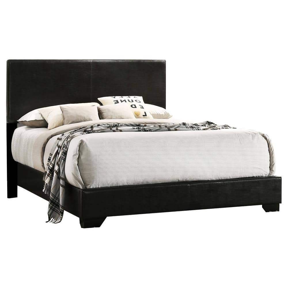 Black Faux Leather Upholstered Queen Bed with Tufted Headboard